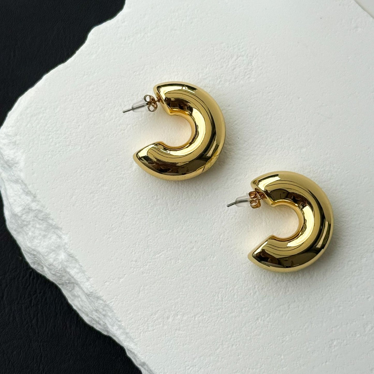 Γυναικεία ατσάλινα χρυσά chunky hoops σκουλαρίκια