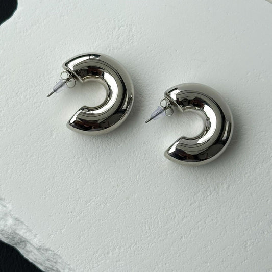 Γυναικεία ασημί chunky hoops σκουλαρίκια 