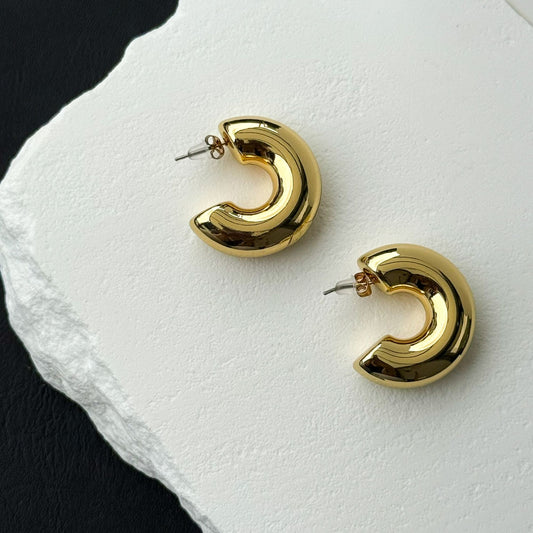 Γυναικεία ατσάλινα χρυσά chunky hoops σκουλαρίκια